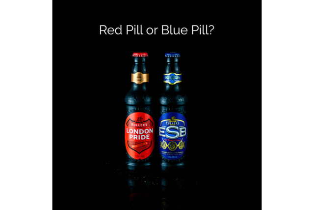red pill blue pill - bottles of Fuller's London Pride and Fuller's ESB